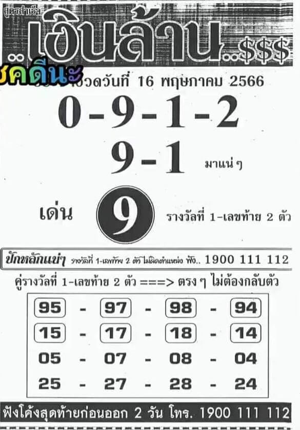 หวยเงินล้าน 16-5-66